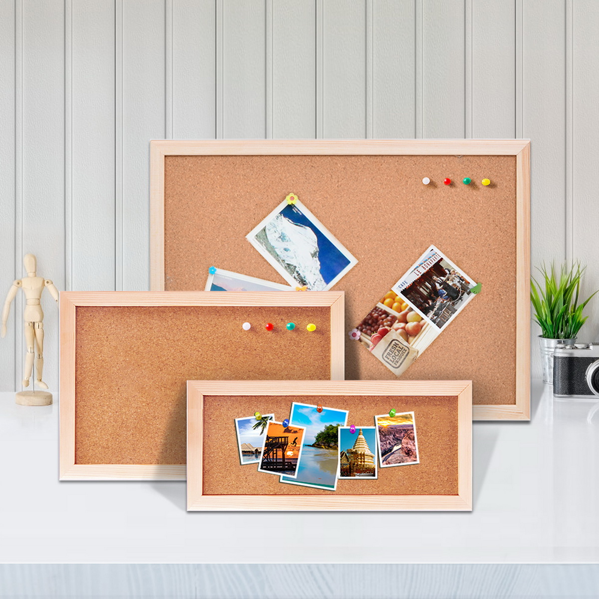 Bulletin Board Cork - Vintage Çam Ahşap Çerçeveli Mantar Pano