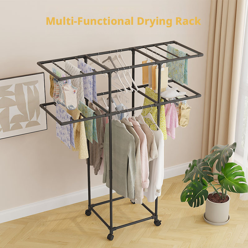 Coat Rack Standing - Tekerlekli Giysi Askılığı, Beyaz Ayaklı Kurutmalık,