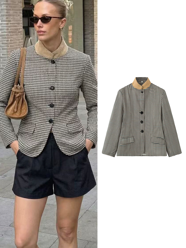 Coat Rack Standing - TFMLN kadın Vintage Ekose Blazer Ceket