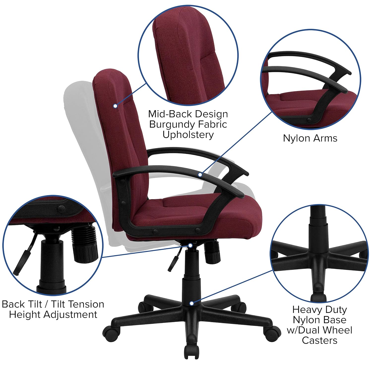 Orta Sırtlı Bordo Kumaş Yöneti - Task Chair Mid Back incelemesi ve fiyatı
