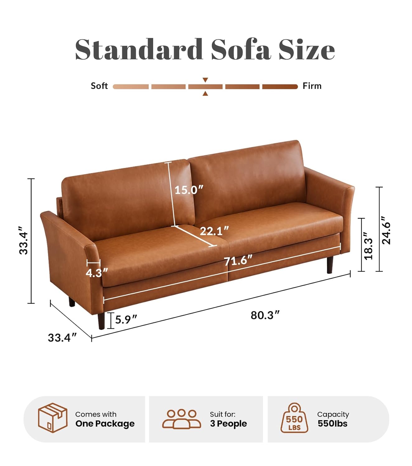 80 inç Suni Deri Kanepe, Orta  - Office Furniture Custom incelemesi ve fiyatı